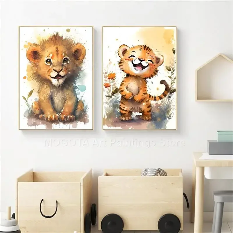 Watercolor Lion Giraffe Tiger  - Baby Nursery Design ulasan dan harga