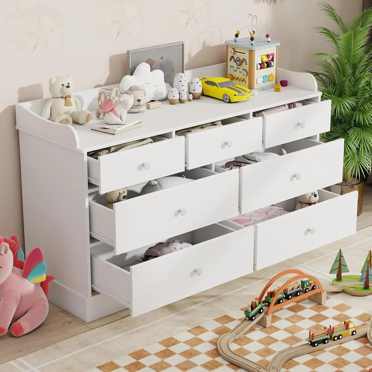 Kids Dresser Cabinet with 7 Dr - Baby Nursery Dresser Changing Table ulasan dan harga