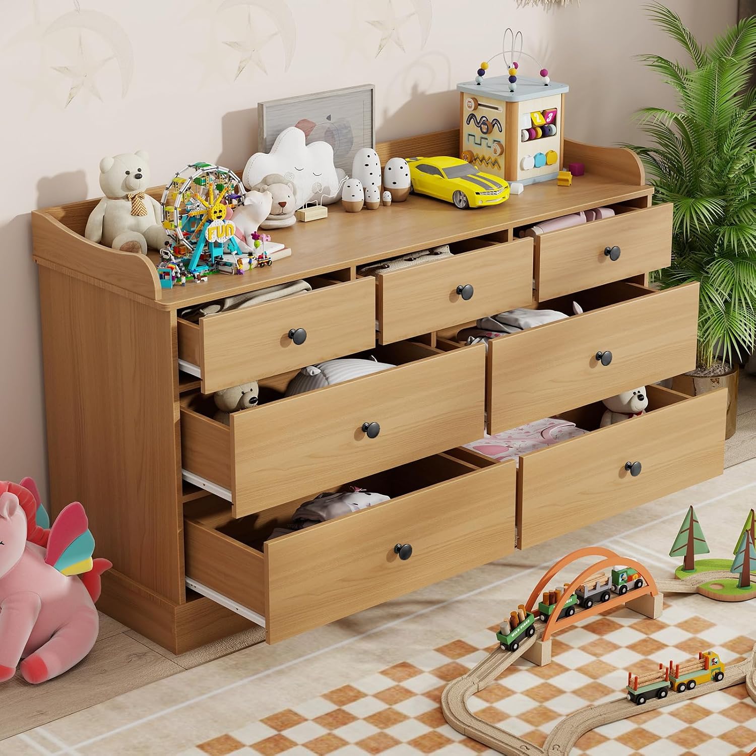 Kids Dresser Cabinet with 7 Dr - Baby Nursery Dresser Changing Table ulasan dan harga